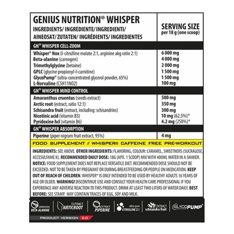 Genius Nutrition Whisper PreWorkout Fitness